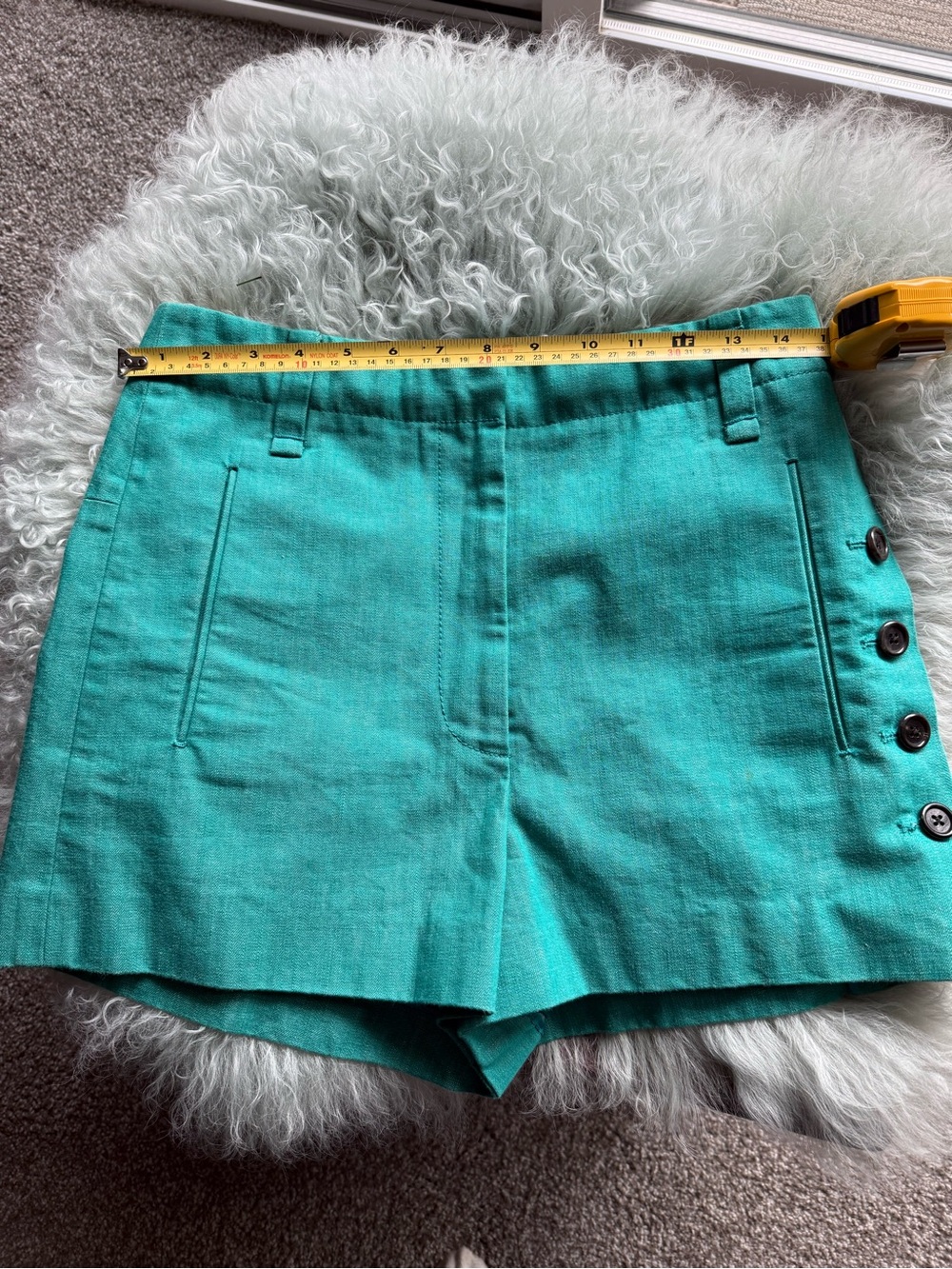 Marc Jacobs Teal High-Waist Side-Button Shorts